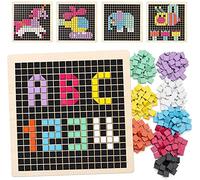 Coogam Puzzle a mosaico in legno, 370PCS Blocchi di motivi a forma di 8 colori, Pixel Board Game STEM Giocattoli Montessori Regalo per bambini Bambini Ragazzi Ragazze Età