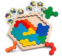 Coogam Puzzle di Legno Esagonale - Blocco di Forma Tangram Rompicapo Giocattolo Geometria Logica IQ Gioco STEM Montessori Regalo educativo per Tutte Le età Sfida