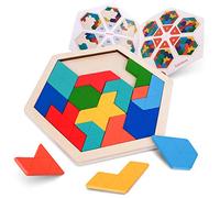 Coogam Puzzle per bambini in legno - Modello a forma di esagono Tetris Block Tangram Logic IQ Gioco STEM Montessori Rompicapo Regalo per adolescenti