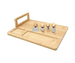 COOK CONCEPT, KA0667, Tagliere per Formaggi in bambù con 4 coltelli, Design Elegante e Pratico, Ideale per cene ed Eventi, Facile da Pulire, Marrone, 36x28 cm
