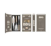 Cook Concept - KA0687 - Set di Utensili per Barbecue in Acciaio Inox con Manici in Legno - Include Pinza - Forchetta e Spatola - Ideale per Grigliate all'Aperto - Legno - Standard