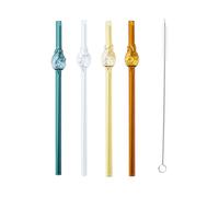 COOK CONCEPT - KV7432 - Cannucce in Vetro Forma Ananas x4 con Scovolino - Ideali per Cocktail e Aperitivi - Decorative e Pratiche - Trasparenti - Verde - Giallo - Arancione - 0,8 x 20,2 cm