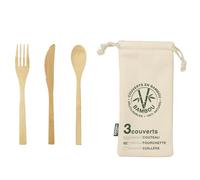 COOK CONCEPT Posate Riutilizzabili in Bambù Ecologiche Set da 3 Bianco | Bambù naturale, riutilizzabili, picnic, ufficio, viaggio, lavabili, manutenzione facile, alternativa al monouso