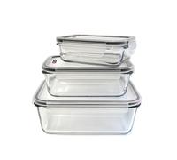 COOK CONCEPT Set di 3 Pirofile in Vetro da Forno Coperchi Ermetici con Clip | Set di 3, vetro resistente 210°C, coperchi a clip ermetici, forno microonde congelatore, impilabili, da 0,35 a 1,8 L
