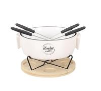COOK CONCEPT Set Fonduta Scaldavivande 4 Forchette Ceramica e Bambù | Ceramica e bambù, scaldavivande a candela, 4 forchette, momenti conviviali, esterno senza elettricità, bianco nero