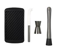 COOK CONCEPT Set Mojito 4 Accessori in Inox Argento e Nero | Inox, set mojito 4 pezzi, stampo ghiaccio dosatore coltello pestello, mixology, idea regalo, argento e nero
