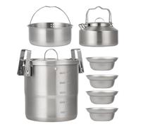 Cook Set, Camp Pot, Outdoor Cooking Gear, Survival Utensil Kit, Portable Equipment for Adults Family Travel Hiking Picnic Backyard Adventure Meals and Food Prep Stainless Steel