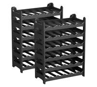 CookandSupply x TheWV Cantinetta Vino in Plastica Modulare Impilabile, Portabottiglie Effetto Pelle Martellata, 6 Bottiglie per Modulo, Scaffale Portavino Salvaspazio - Nero, 72