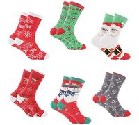 CooKares Calze natalizie da donna - Babbo Natale - Confezione da 6 pezzi con divertenti disegni natalizi - calzini da donna - calze natalizie per ragazze divertenti - regali di Natale | Taglia 6-9