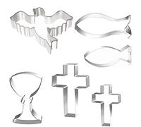 Cookie Cutter Set,6 Pcs Formine Biscotti Pasqua Tagliabiscotti Croce Formine Biscotti di Pesce,Set di Stampi Biscotti Pasqua in Acciaio Inossidabile per Comunione, Cresima, Battesimo
