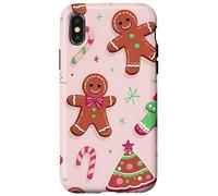 Cookie Gingerbread Man House Christmas Tree Pink Candy Canes Custodia per iPhone X/XS