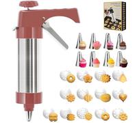 Cookie Press Gun Kit, Cookie Press Kit with 13 Discs & 8 Coating Nozzles, Rustproof Design for Easy Cleaning, for Sugar Cookies, Shortbread & More, for Baking Enthusiasts (Red)