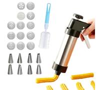 Cookie Press Kit - Stainless Steel Mold With 13 Discs 8 Piping Tips