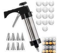 Cookie Press Set, Stainless Steel Cookie Maker for Baking, Complete Kit with 13 Discs & 8 Piping Tips, Manual DIY Biscuit Machine for Christmas Cookies, Churros & Cake Decoration (Black)