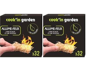 Cook'in garden - Scatola da 32 accendifuoco, Legno (Confezione da 2)