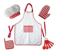 Cooking Costumes For Kids - 18x21 Inch Apron Hat Set, Chef Role Play Usage Accessory Supply, Cotton PP Material, 1 Set Oven Gloves Mat 5 Spoons Dress Up Baking Toy Kit