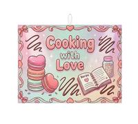 Cooking with Love - Tappetino scolapiatti assorbente, motivo torta a forma di cuore, in microfibra, per bancone della cucina, 45,7 x 61 cm