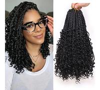 COOKOO 8 confezioni Boho Box Braids Crochet Hair for Black Woman 14 Inch Synthetic Knotless Fluffy Goddess Box Braids Curly Ends Twist Crochet Hair Pre Looped Bohemian Butterfly Braiding Hair 1B#