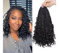 COOKOO Confezione da 8 trecce da dea da 25,4 cm, con estremità ricce, stile bohémien, hippie, pre-loop, capelli sintetici all'uncinetto, per donne nere, 1B#