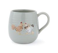 Cooksmart Hen House Lane Sage Belly Mug | Tazza da caffè in gres porcellanato | Design a coste e gallina in rilievo | Tazza da tè rustica per casa e cucina, lavabile in lavastoviglie e adatta al