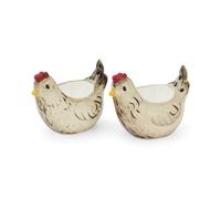 Cooksmart Hen House Lane - Set di 2 portauova a forma di gallina, design britannico, in gres porcellanato dipinto a mano e goffrato, stile rustico di campagna