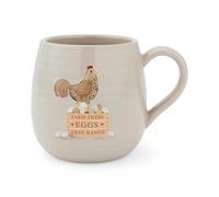 Cooksmart Hen House Lane - Tazza da caffè beige in gres porcellanato, design a costine e goffrato, per casa e cucina, lavabile in lavastoviglie e adatta al microonde, 400 ml