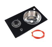 Cooktop a gas XTevu RV, stufa a singolo bruciatore compatibile con per roulotte in barca, cottura in vetro temperato 1,8 kW con lavabo in acciaio inossibile 10,4 pollici