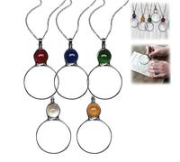 cookx Magnifying Glass Necklace Gift, Magnifying Glass Pendant Necklace, Magnifying Glass Lens on Crystal Necklace Pendant Gift, Vintage Crystal Magnifying Glass Necklace Pendant (5 PCS)