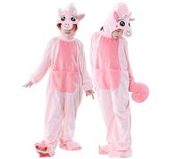 COOKY.D Costume Animale con Cappuccio e Cerniera Tuta Unisex per Natale e Carnevale,Rosa 11-12 Anni