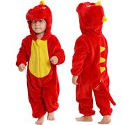 COOKY.D Costume Cosplay di Halloween Unisex con Cappuccio a Forma di Animale per Neonati Maschi e Femmine, Dinosauro Rosso 6-12 Mesi