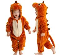 COOKY.D Costume Cosplay di Halloween Unisex con Cappuccio a Forma di Animale per Neonati Maschi e Femmine, Dinosauro Arancione 18-24 Mesi