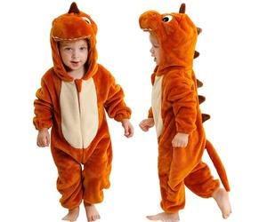 COOKY.D Costume Cosplay di Halloween Unisex con Cappuccio a Forma di Animale per Neonati Maschi e Femmine, Dinosauro Arancione 18-24 Mesi