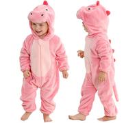 COOKY.D Costume per Neonati e Bambini Tutina Animale in Flanella Pagliaccetto con Cappuccio Rosa Dinosauro,24-30 Mesi