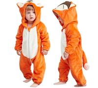 COOKY.D Neonato con Cappuccio Flanella Romper Autunno Inverno Onsie Pigiama Tuta Manica Lunga per Bambini Ragazze Ragazzi,12-18 Mesi,Volpe