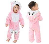 COOKY.D Neonato con Cappuccio Romper Flanella Autunno Inverno Onsie Pigiama Tuta Manica Lunga per Bambini Ragazze Ragazzi,12-18 Mesi,Gatto