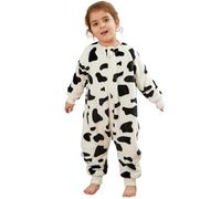 COOKY.D Pigiama Unisex Bambini e Bambine in Flanella con Maniche Lunghe Sacco Nanna con Piedi per Neonati con Cerniera Tripla Coperta Indossabile da Cartone Animato.Mucca 2-3 Anni