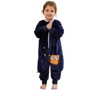 COOKY.D Pigiama Unisex Bambini e Bambine in Flanella con Maniche Lunghe Sacco Nanna con Piedi per Neonati con Cerniera Tripla Coperta Indossabile da Cartone Animato.Gufo Blu 2-3 Anni