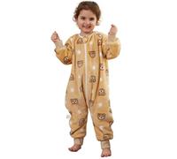 COOKY.D Pigiama Unisex Bambini e Bambine in Flanella con Maniche Lunghe Sacco Nanna con Piedi per Neonati con Cerniera Tripla Coperta Indossabile da Cartone Animato.Marrone 3-4 Anni