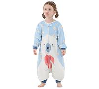 COOKY.D Sacco Nanna con Maniche Lunghe e Piedi Coperta Indossabile con Animali per Bambini,Orso 5-6 Anni