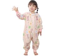 COOKY.D Sacco Nanna Unisex Bambine in Flanella con Maniche Lunghe e Gambe Cerniera Coperta Indossabile da Cartone Animato,Coniglio 5-6 Anni