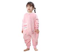 COOKY.D Sacco Nanna Unisex Bambine in Flanella con Maniche Lunghe e Gambe Cerniera Coperta Indossabile da Cartone Animato,Coniglio Rosa 2-3 Anni