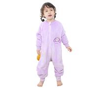 COOKY.D Sacco Nanna Unisex Bambini in Flanella con Maniche Lunghe e Gambe Cerniera Tripla Coperta Indossabile da Cartone Animato,Coniglio Viola 3-4 Anni