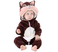 COOKY.D Tuta con Cappuccio per Bambino Unisex Super Morbida in Flanella Tuta Animale Autunno Inverno per Neonati Pigiama Outfit 6-12 Mesi,Scoiattolo