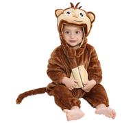COOKY.D Tuta per Neonata con Cappuccio per Bambina e Bambino Body Autunno Inverno Calda in Flanella Outfit Animale Pigiama Costume Cosplay 12-18 Mesi,Scimmia Marrone Scuro