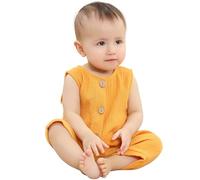 COOKY.D Tuta Senza Maniche per Neonati Bambino Unisex Body Cotone Estate Abbigliamento Neonati，12-18 Mesi Giallo