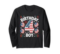 Cool 4th of July Birthday Boy Party Patriotic USA American Maglia a Manica
