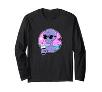 Cool Alien Drinking Summer Juice Illustration Graphic Design Maglia a Manica