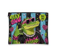 Cool Alligator Makeup Bag, Graffitis Style Cosmetic Pouch per le donne, Portable Canvas Zipper Organizer, Fun Travel Toiletry Bag, Verde brillante., 7x9 Inch, Alligatore