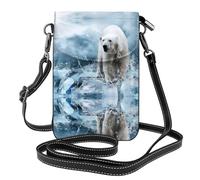 Cool Animal White Polar Bear Patterned Leather Crossbody Flip Phone Bag, Mini borsa a tracolla da donna, porta carte multifunzione e portafoglio