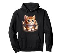 Cool Art Graphic Orange Tabby Cat Tessuto strappato Felpa con Cappuccio